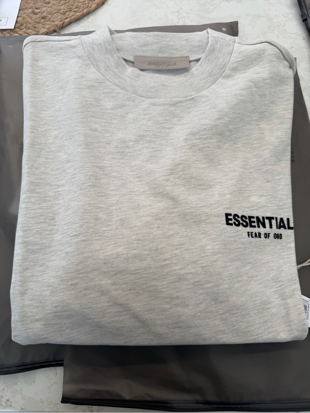 Essentials Light Gray Short Sleeve Tee with Black Logo Men Medium NWT
